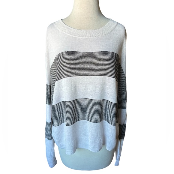Vince Long Sleeve Linen Knit Stripped Crew Neck Pullover Sweater - Picture 1 of 9